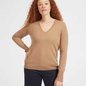 Everlane The Cashmere V-Neck Fitted Tan Sweater Size Small